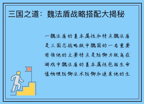 三国之道:魏法盾战略搭配大揭秘